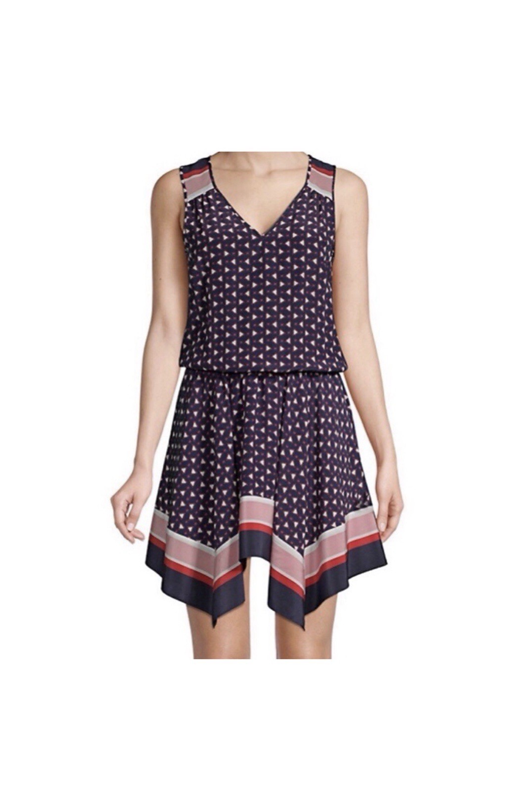 Joie Ginabel V-Neck Sleeveless Fit & Flare Silk Dress Geometric Lined SizeSmall