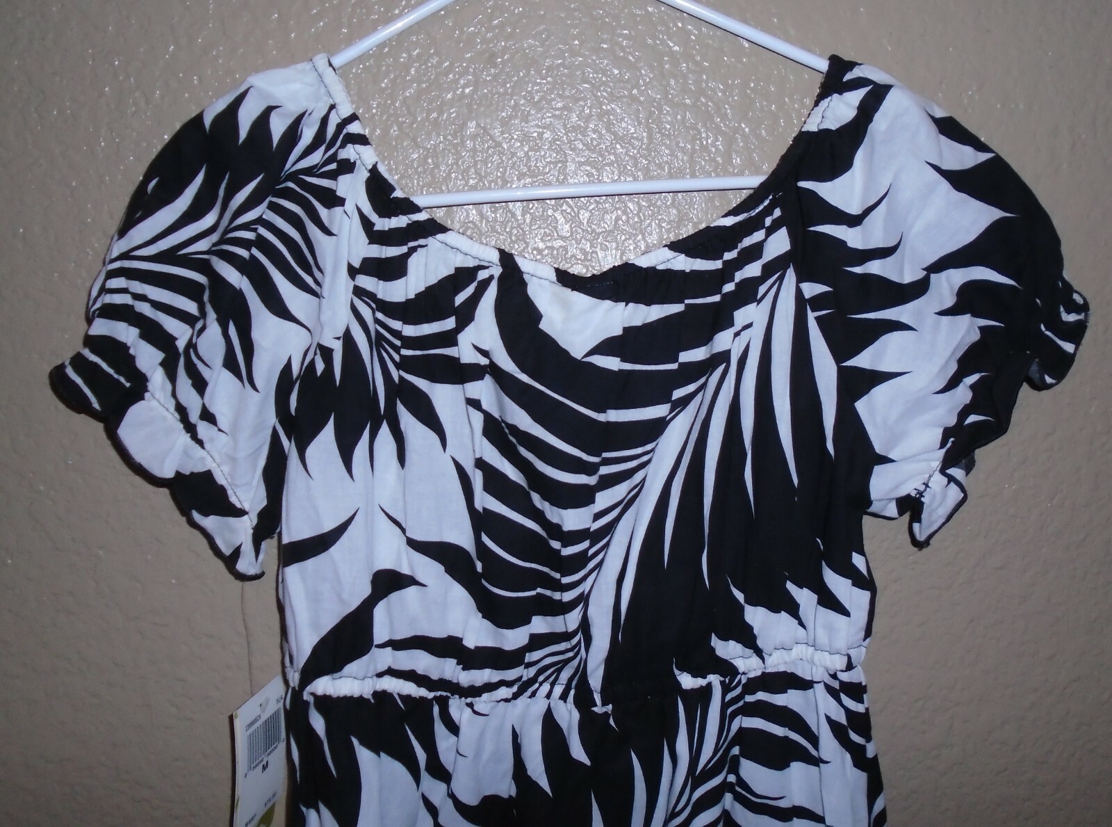2Bamboo Black & White Print 100% Cotton Empire Waist Beach Dress Medium $79 NWT