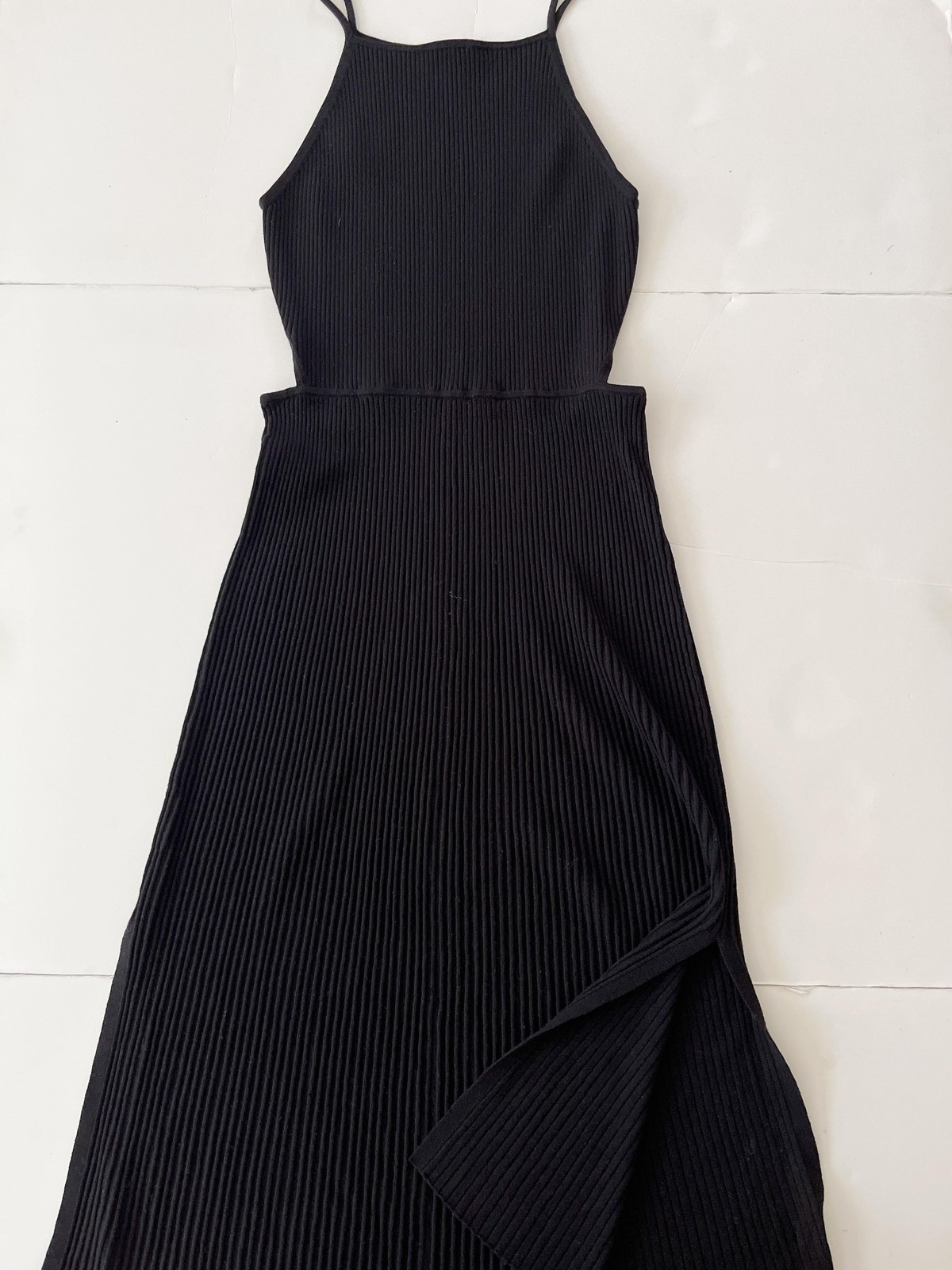 Elizabeth And Jay Dress Womens L Black Ribbed Knit Maxi Tank Merino Wool Sweater