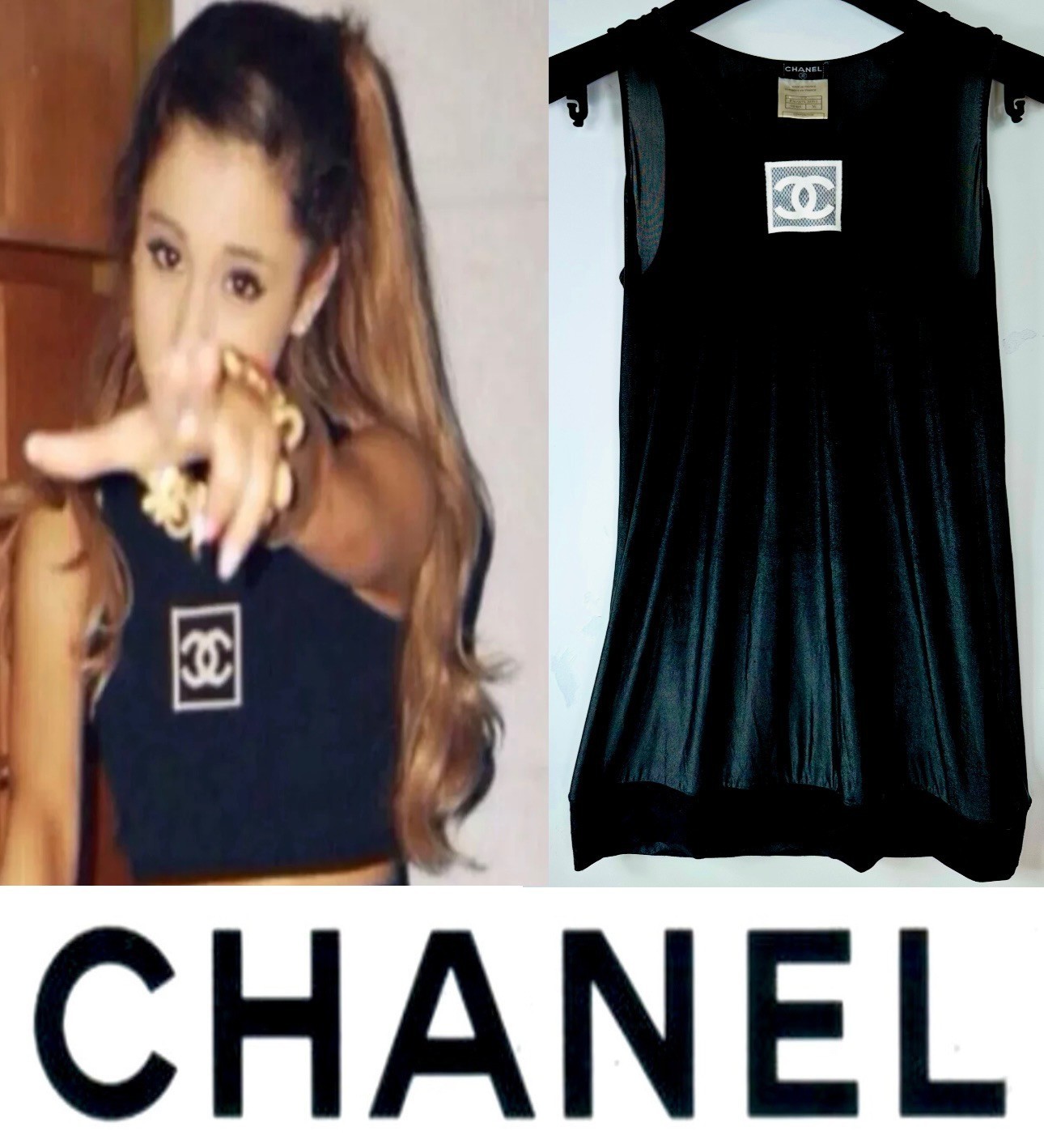 4K Chanel Vintage 2007 Black Sport Logo Long Tunic Dress 34 36 4 6 Top Shirt S M