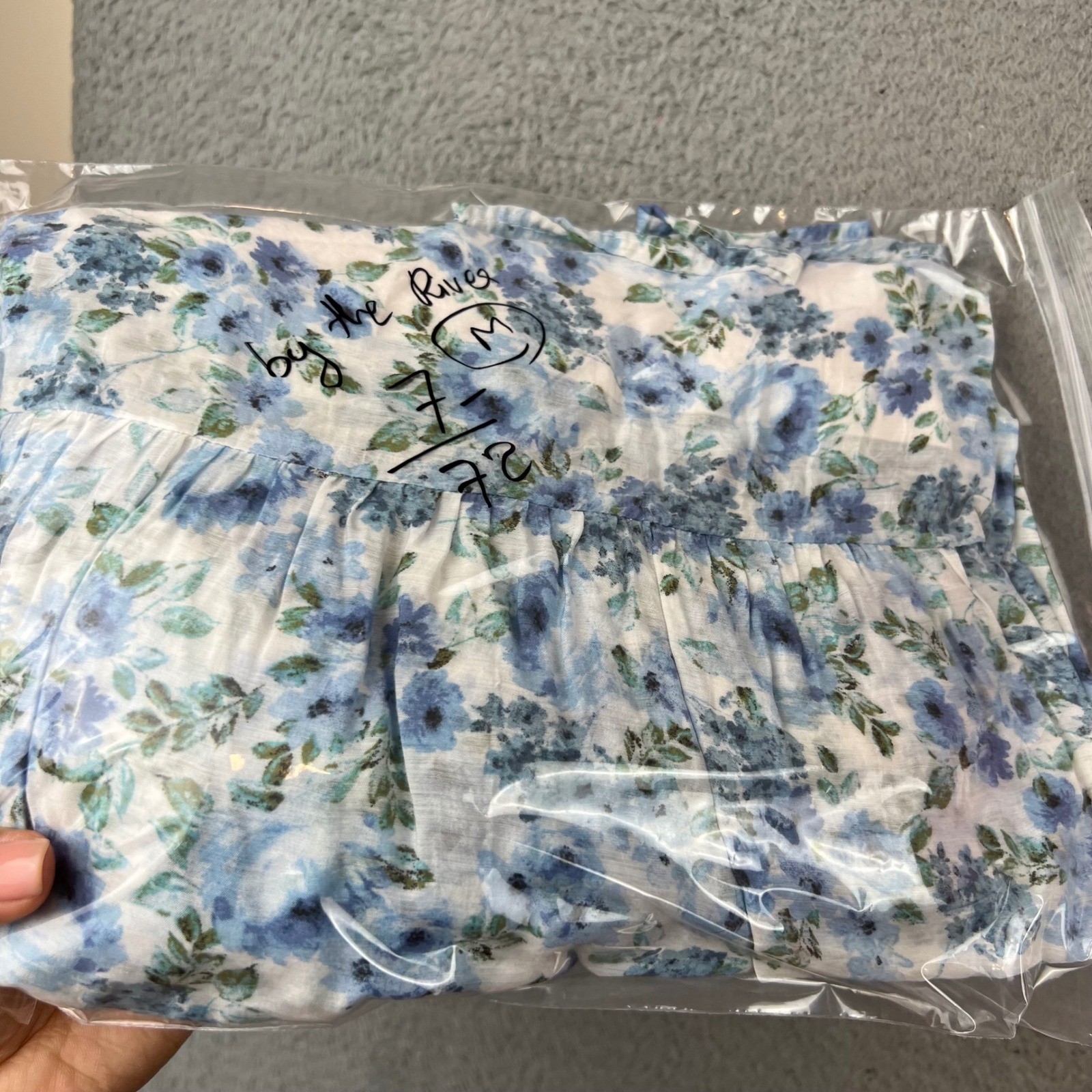 By The River Blue Floral Tiered Midi Dress Womens Medium Smocked Back Lined