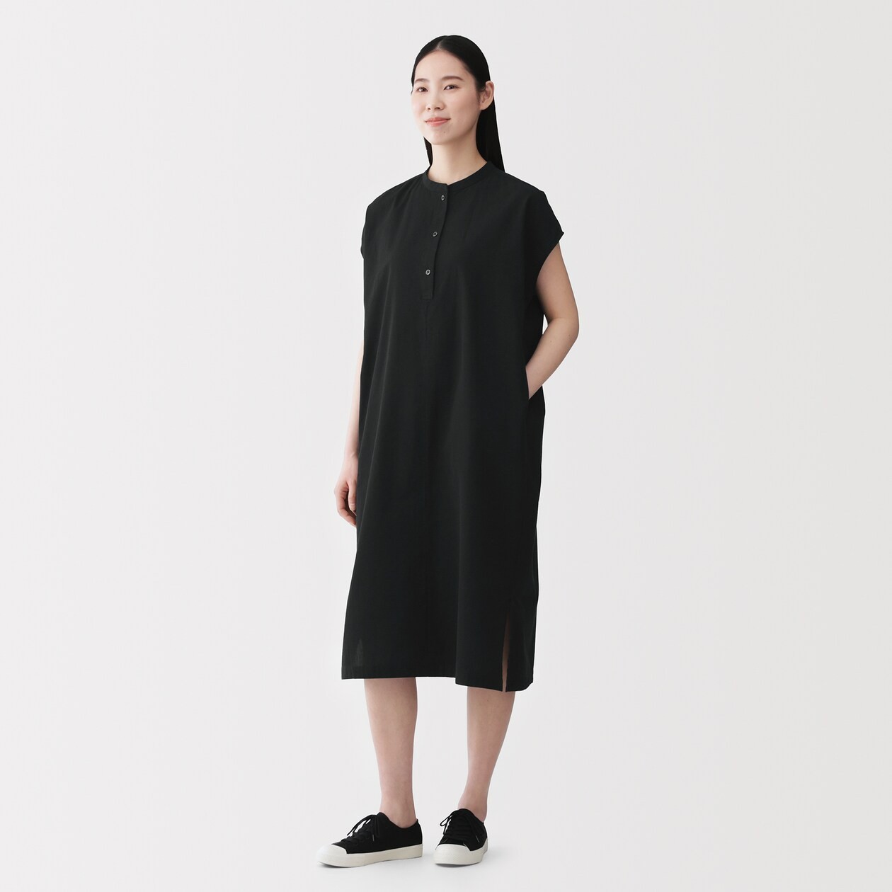 MUJI Womens 100% Organic Cotton Cool Touch Pullover Dress Black FedEx