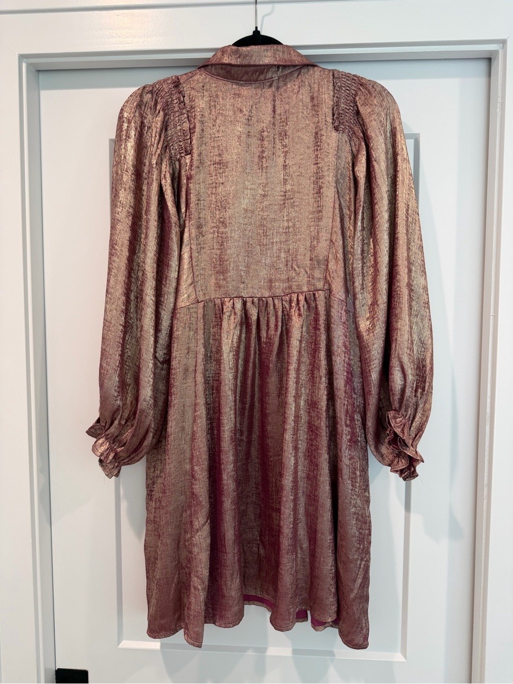 Umgee Metallic Rose Long Sleeve Collared Dress Size Small