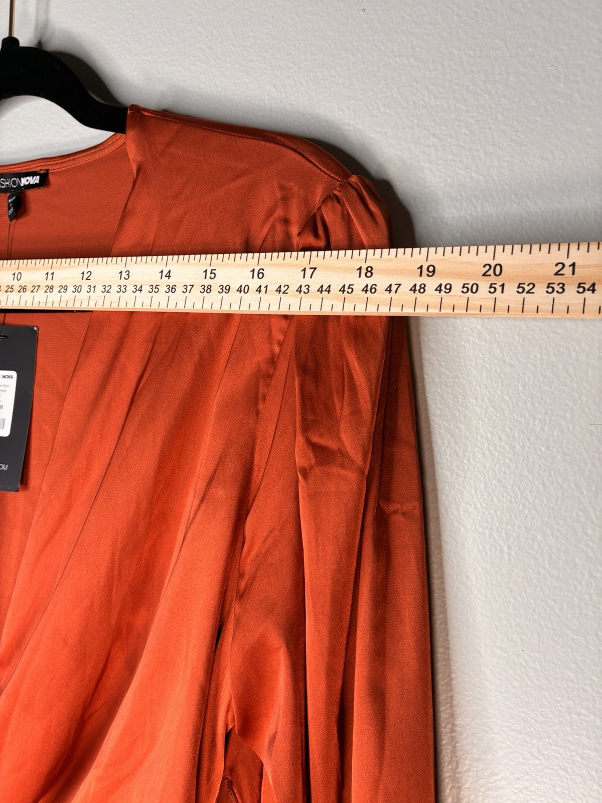 Fashion Nova Orange Satin V-Neck Wrap Maxi Dress Tie Waist Long Sleeve M NWT