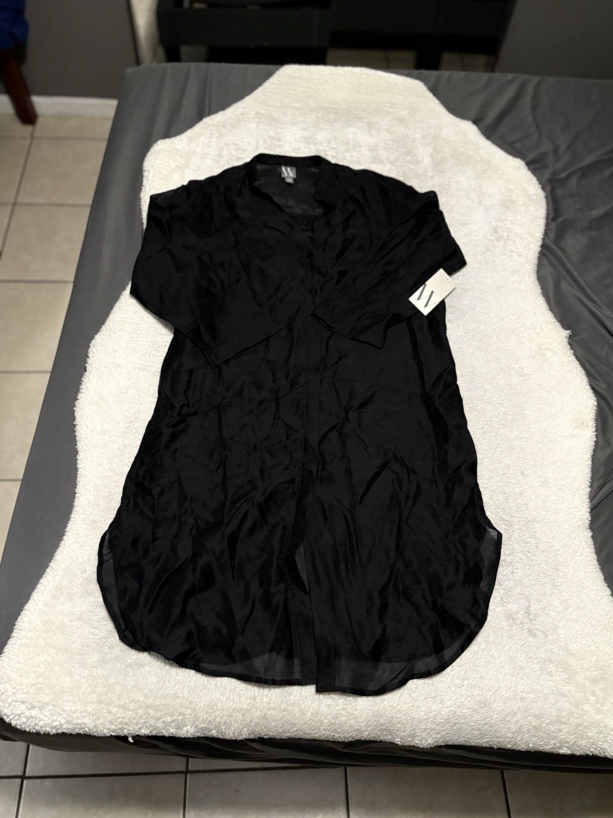 New Worthington Women’s Black Button Down Shirt Dress Size Medium Linen Blend