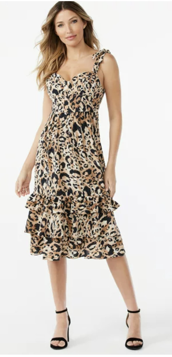 Leopard Animal Print Dress Bustier Midi Sophia Sofia Vergara Jeans L, XXL, XXXL