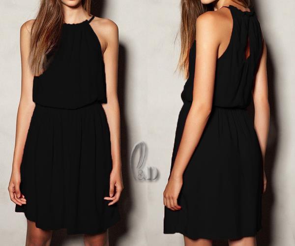 AU SELLER Womens Casual Black Silk Cotton Party Mini Dress Beach Cover Up dr163