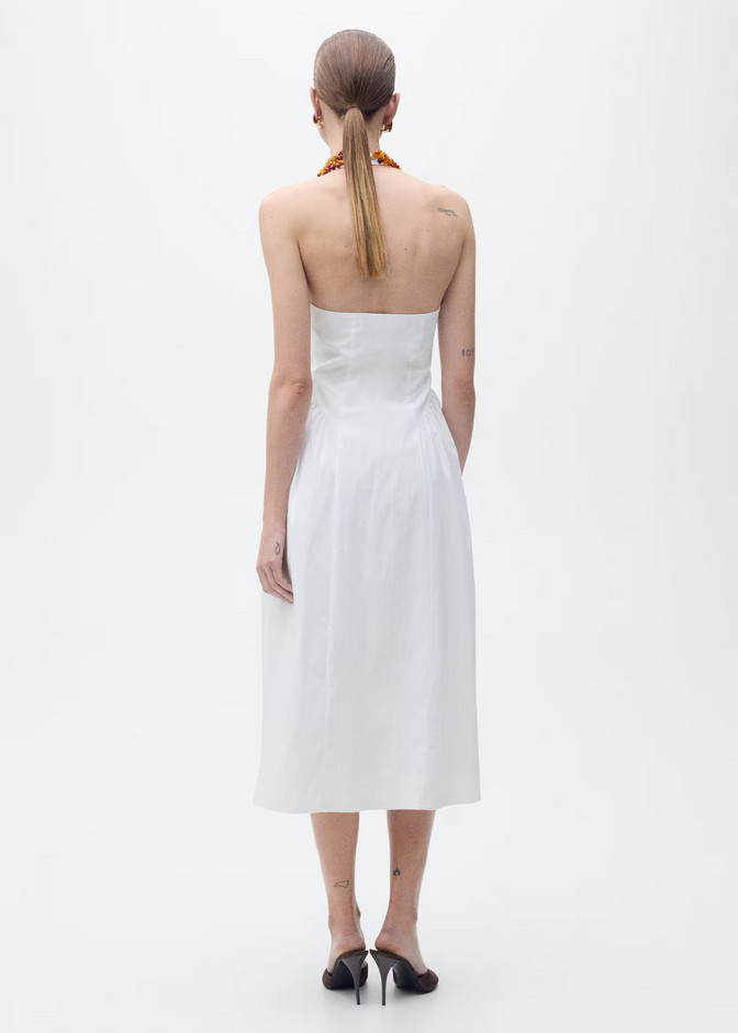 NWT MANGO MNG $140 WHITE STRETCH COTTON HALTER NECK MIDI DRESS SZ S US 4