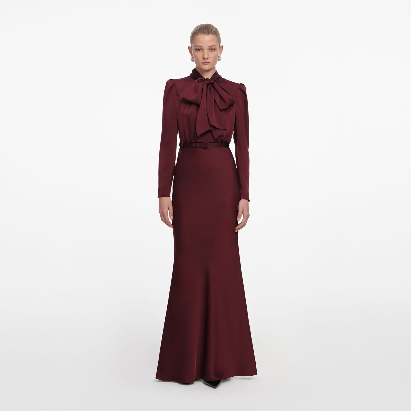 Self portrait TIE NECK SATIN DRESS BURGUNDY Size US 0 UK 4 $ 780
