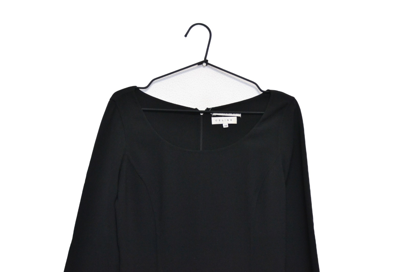 Celine Finition Main Wool Elastane Designer Black Dress Size 38 Made in France