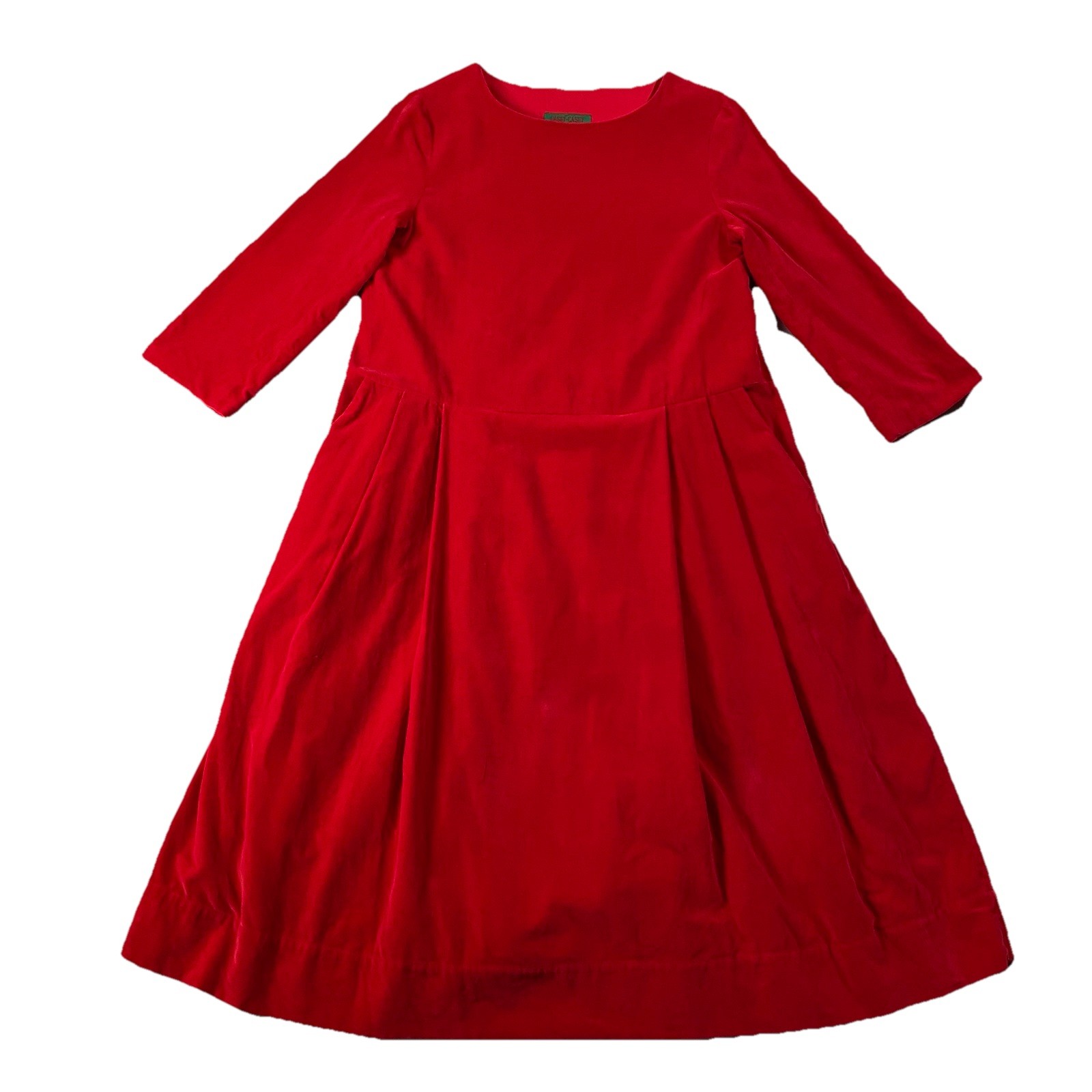 Casey Casey Long Sleeve Pleated Velvet Midi Dress Red Women’s S Lagenlook Luxe