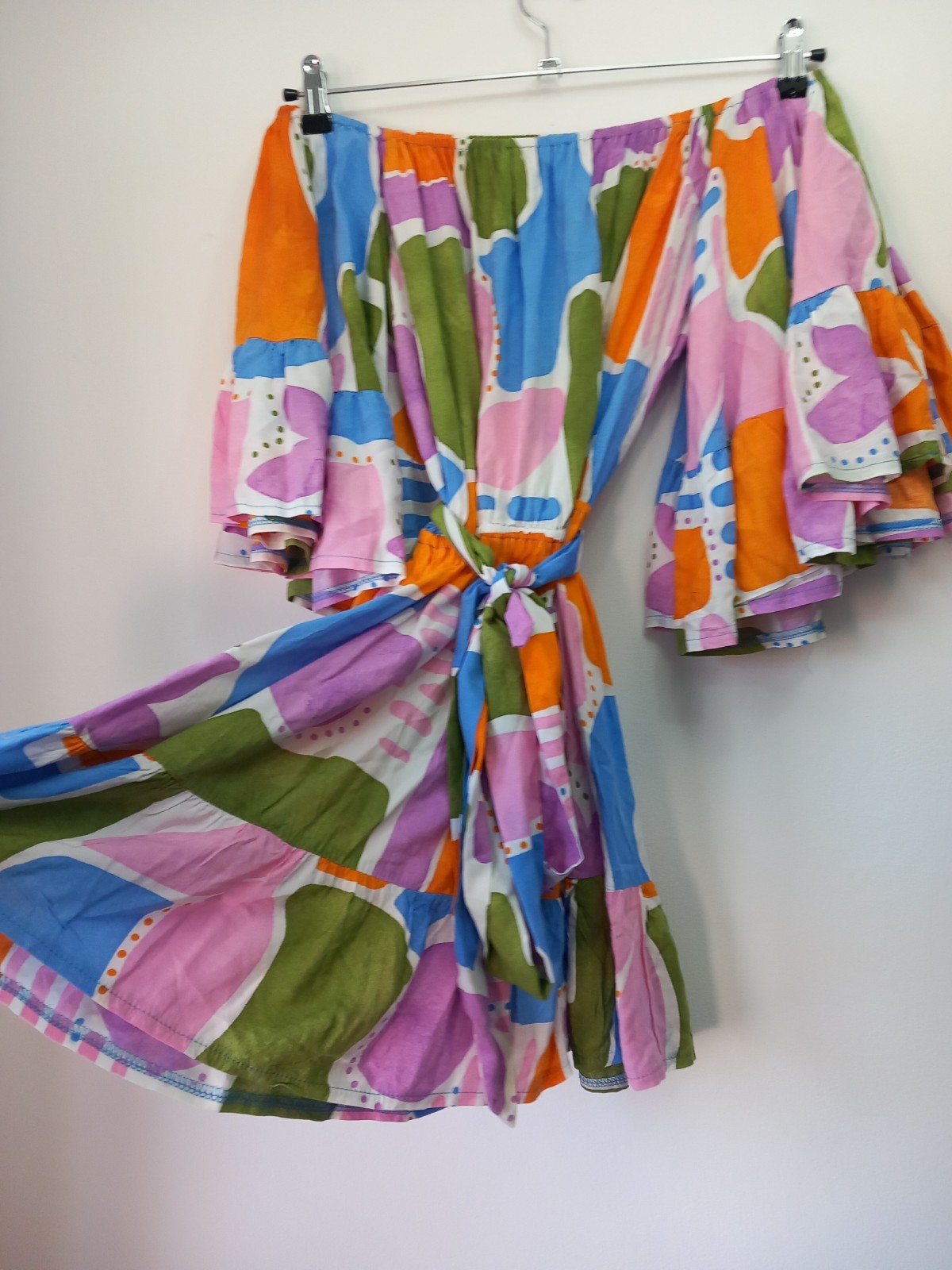 Jaase Size XS Bardot Sun Dress with Belt Boho Multi Summer Boutique Bohemian