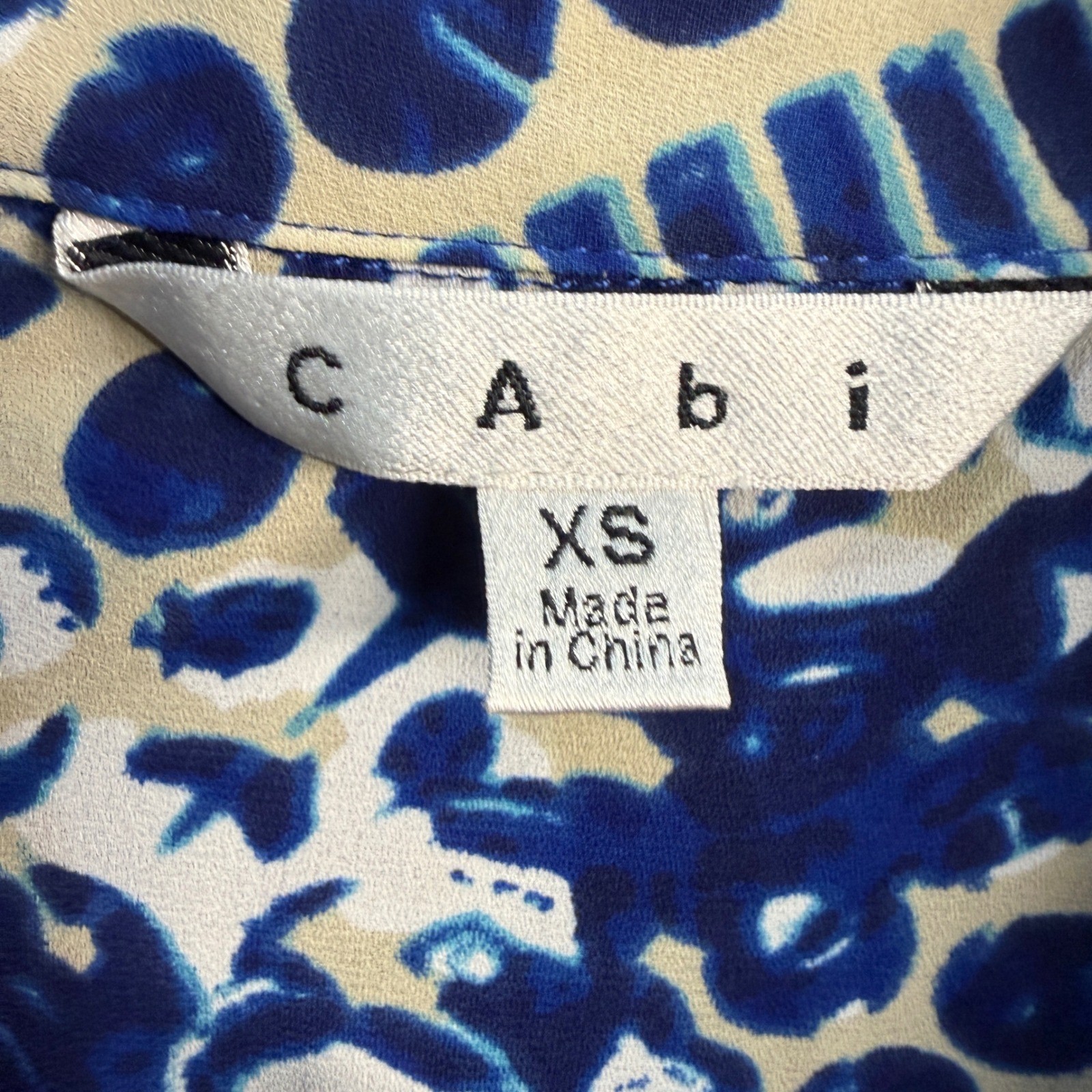 Cabi Blue Cream Geometric Kaleidoscope Print Button Down Shirt Dress Coastal XS