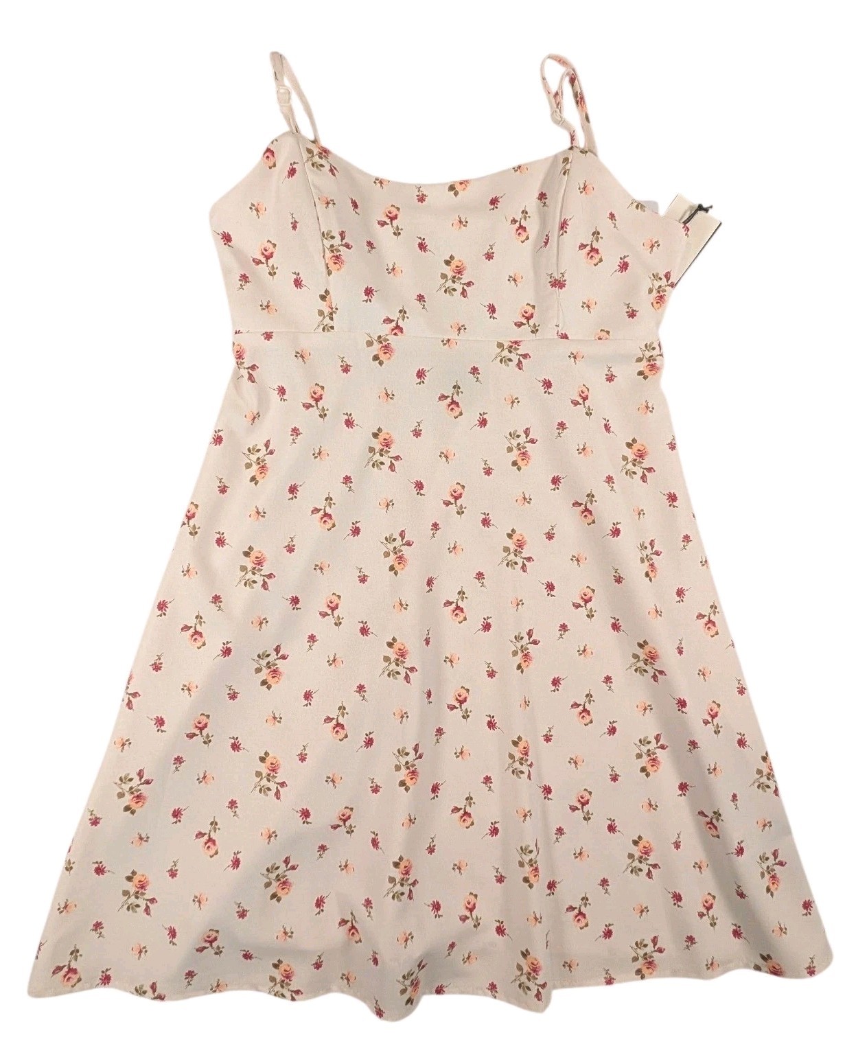 Originality Floral Cutout Back Mini Dress Cream Pink Rose Print Small Peasant
