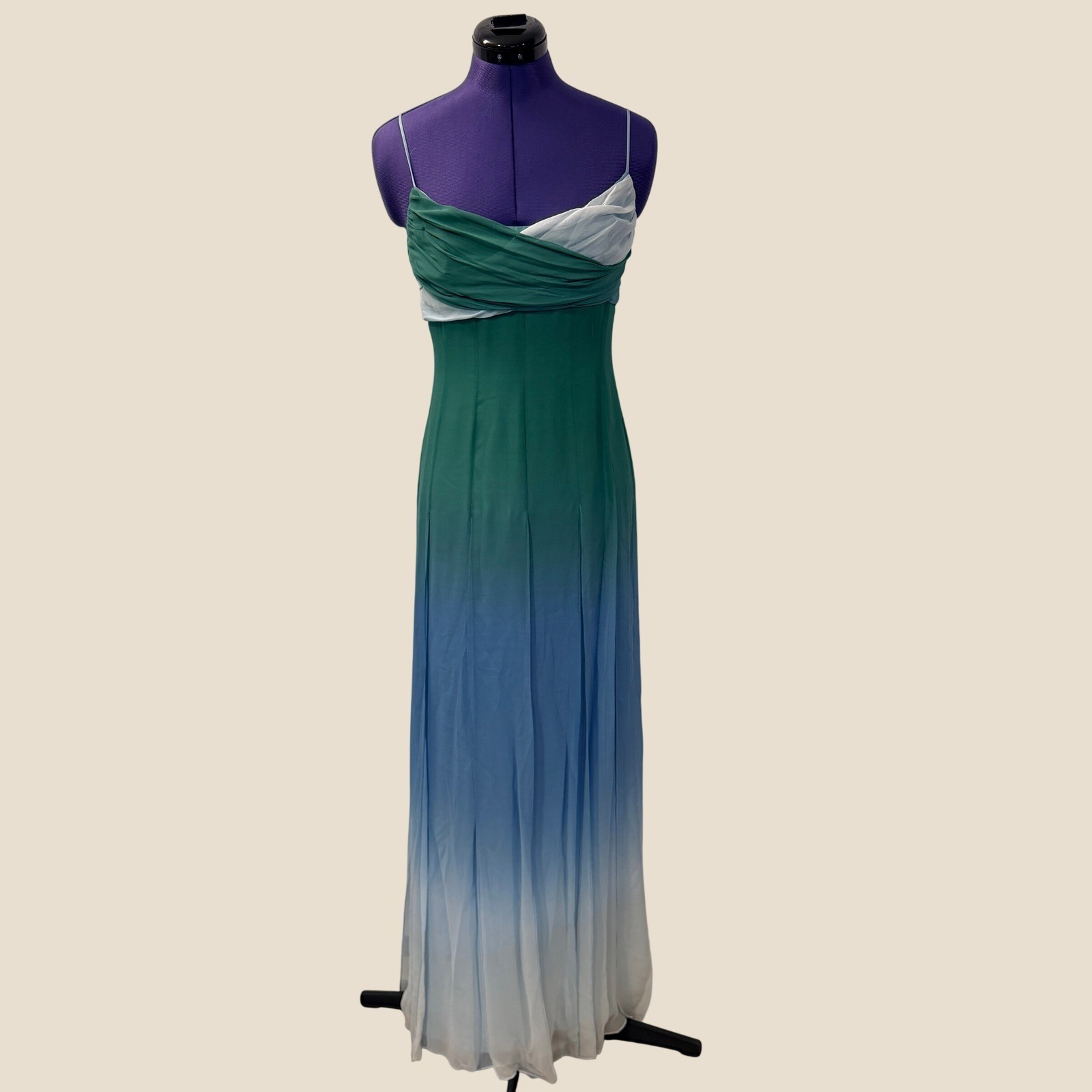 BCBGMAXAZRIA Silk Ombre Maxi Dress Green Blue Y2K Formal Gown Sz 6 Fairy Mermaid