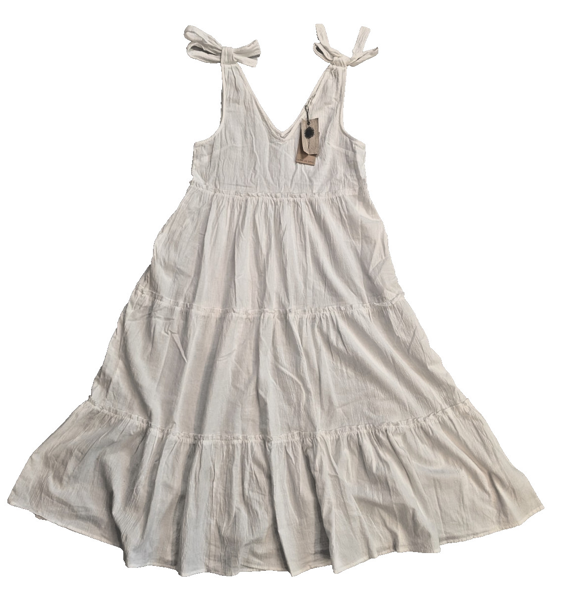 Label Of Love White Flowy Tiered Boho Dress-tie Shoulder Size Large
