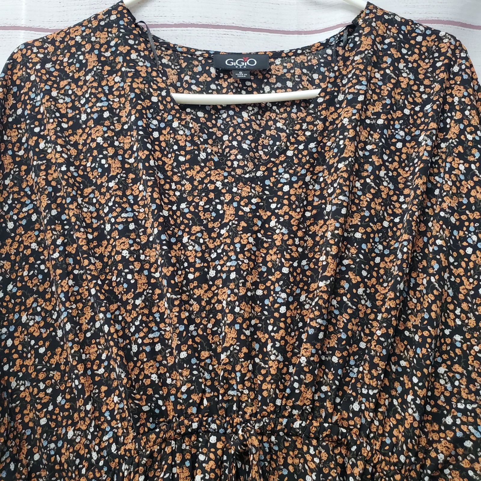 GiGiO Micro Floral Dress Size Small Dolman Sleeve Elastic Waist