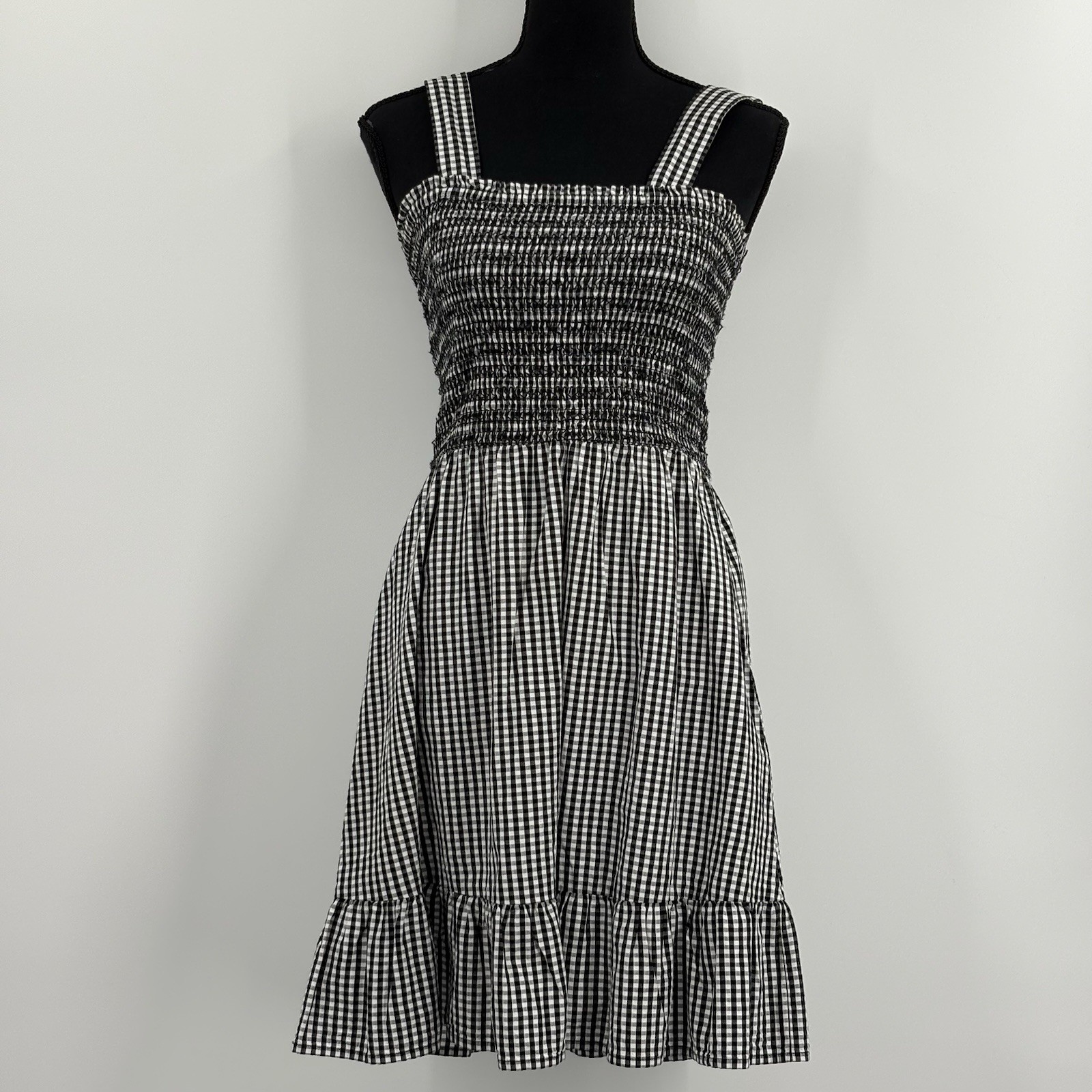Loft Petite Gingham Dress XSP Smocked Flounce Spring Summer Farmcore Country