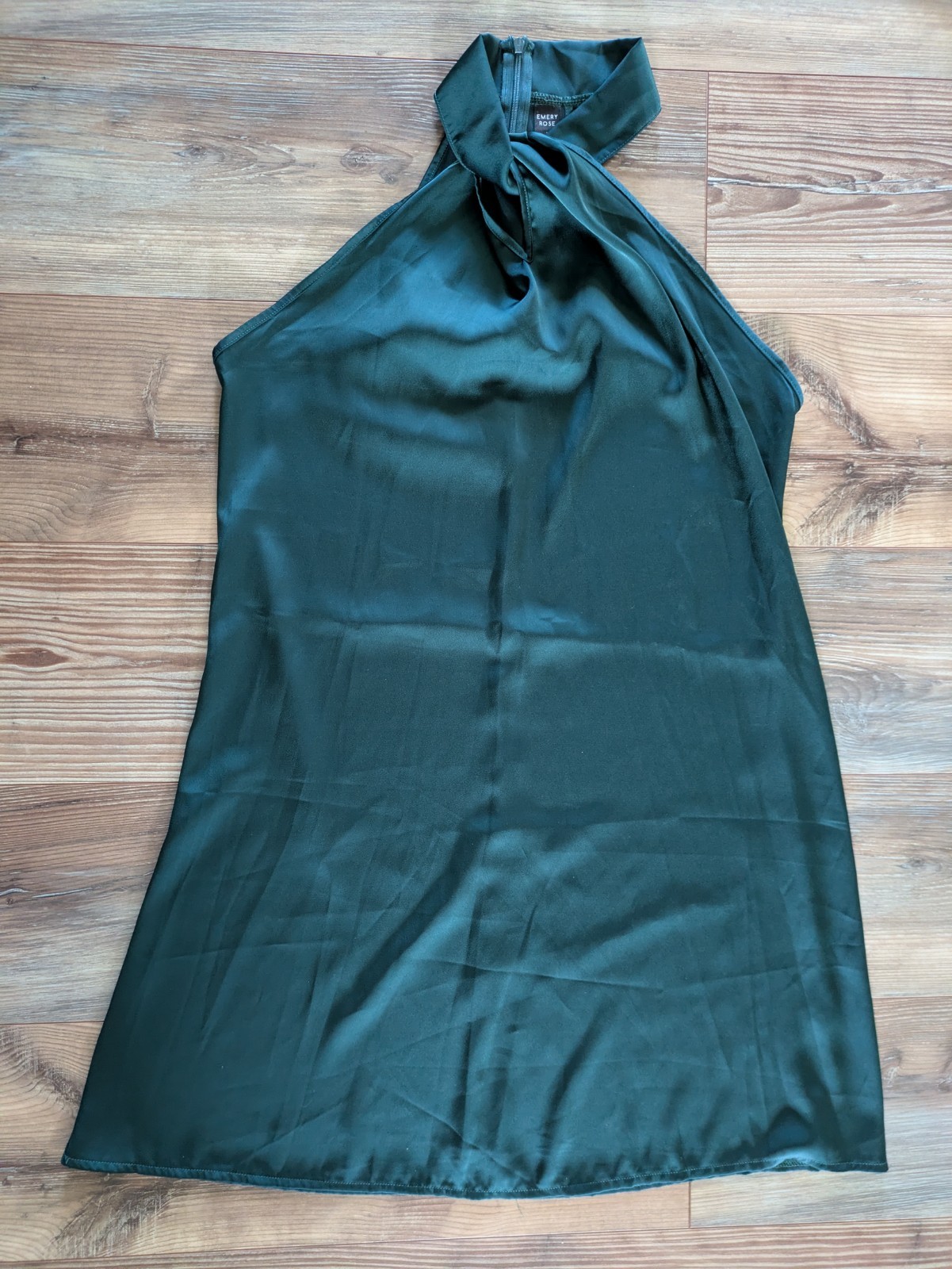 Emery Rose Emerald Green Silky Sleeveless Halter Neck Mini Dress Large