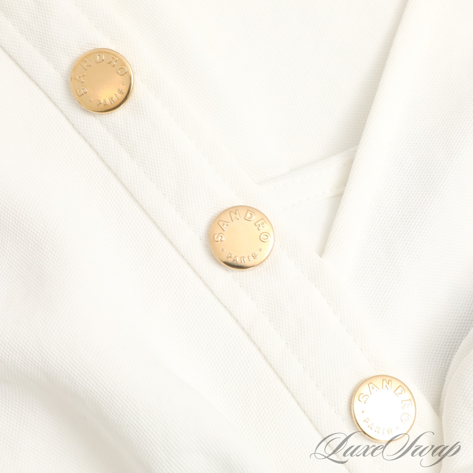 NWT $395 Sandro Paris Ecru White Gold Buttoned Mid Length Tea Dress 36 #13W002