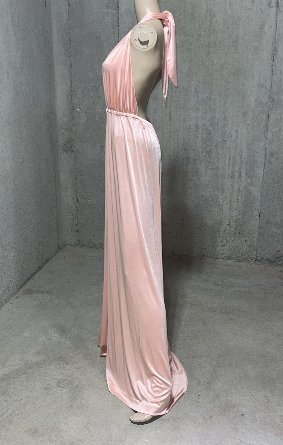 Halston Heritage Peach Salmon Pink Roman Halter Neck Long Maxi Dress Size US 6