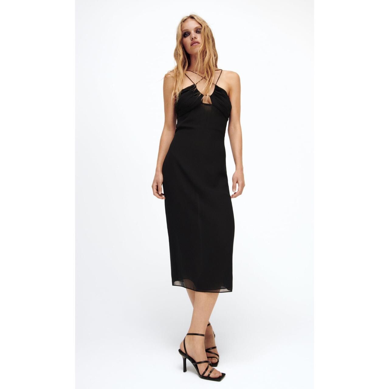 NWT Zara Black Dress Cross Strap Midi Evening Cocktail Party Holiday XS
