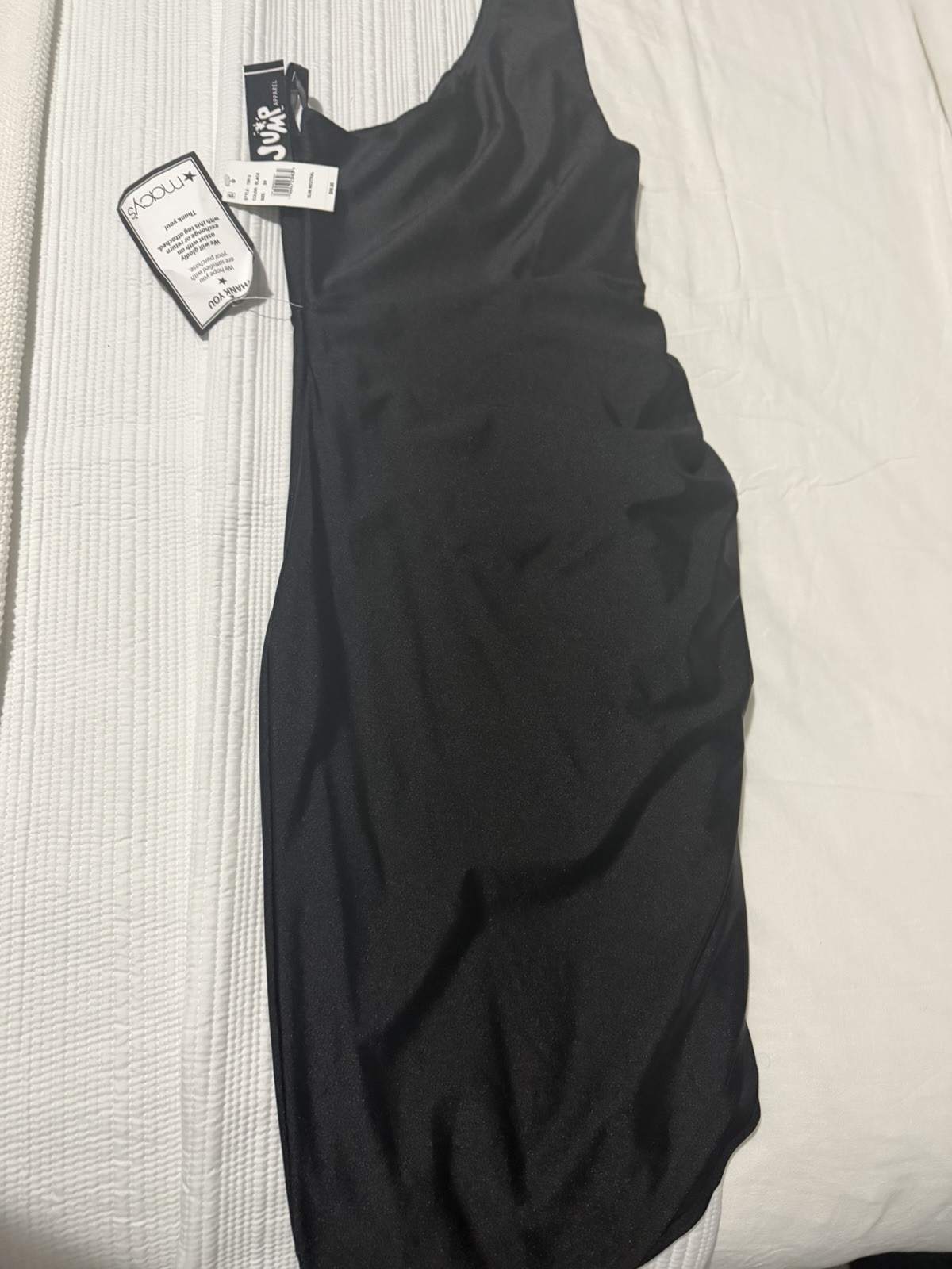 Jump app weak Black One-Shoulder Cutout Satin Stretch Bodycon Midi Dress size3/4