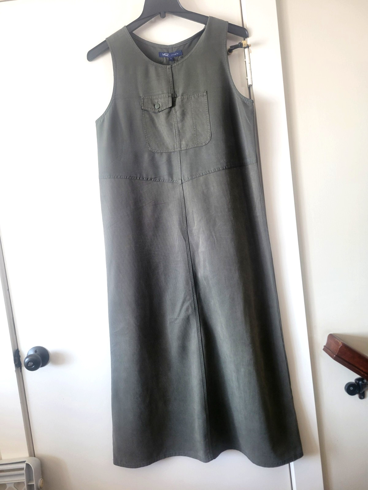 VTG womens Dress Jumper/Pinafore Size M Sage Microfiber Modest Midi HSZ studio