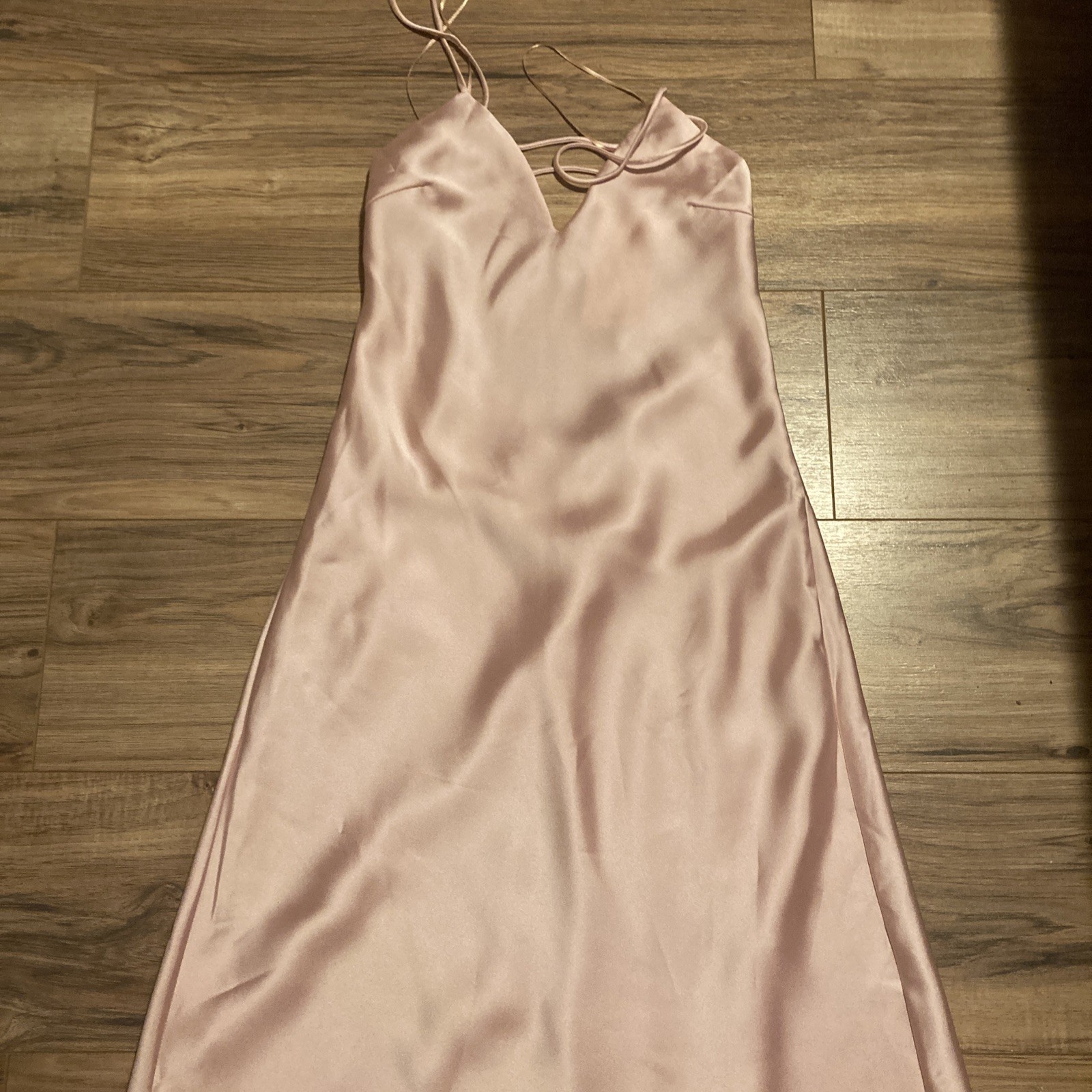 Zara Sleeveless Straps Back Lined Pink Satin Maxi Dress Size S