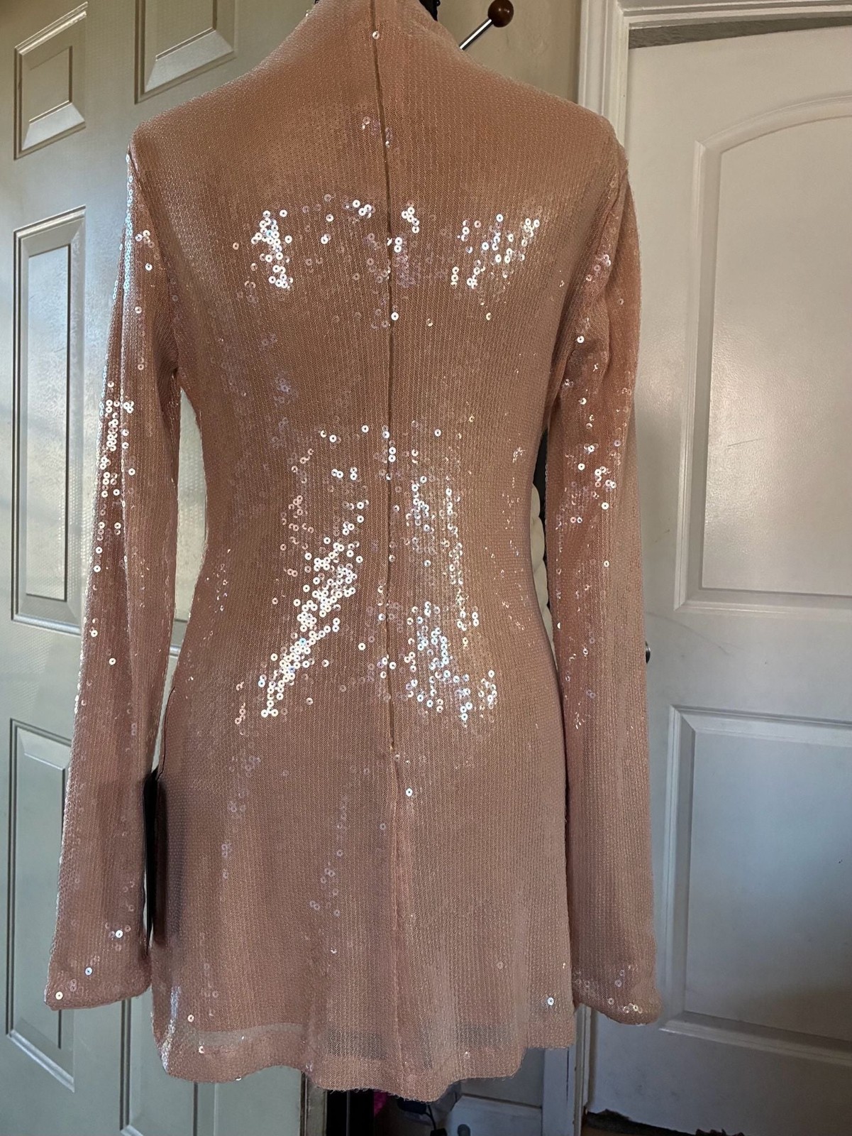 Lulus Long Sleeve Rose Gold Sequin Mini Dress-Size S-NWT