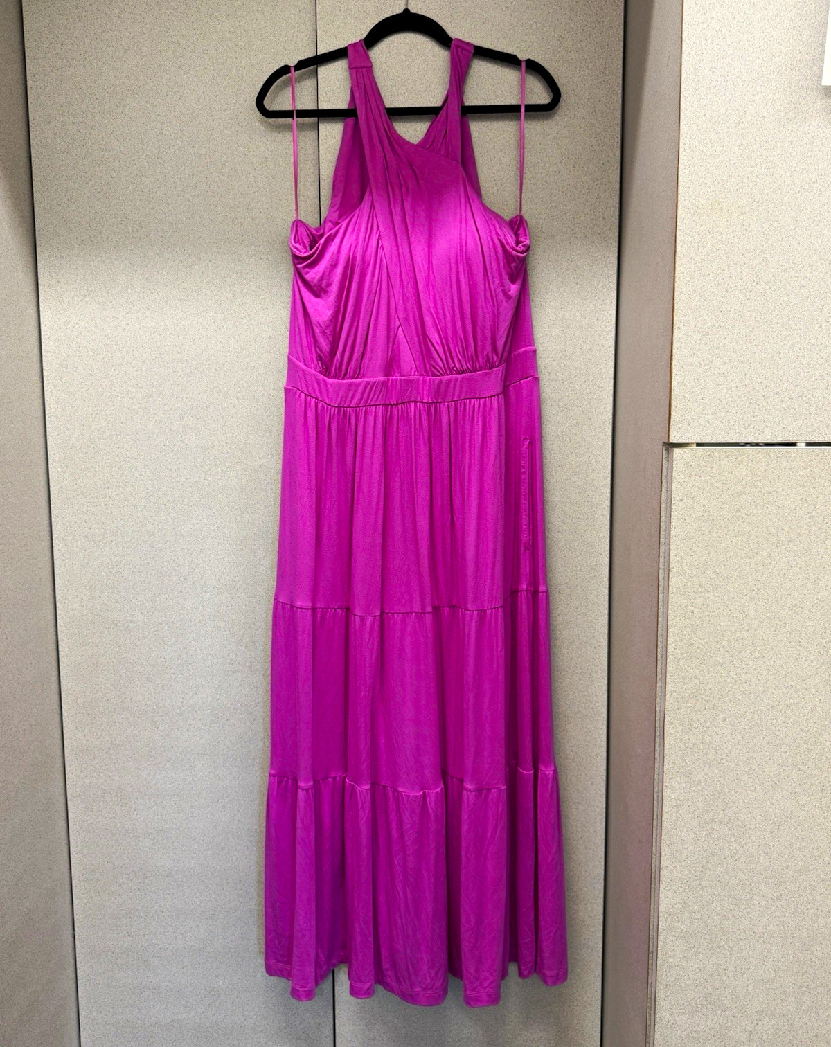 Soma Pink Solid Maxi Dress XL V-Neck Sleeveless Tiered Knit Pullover Rayon
