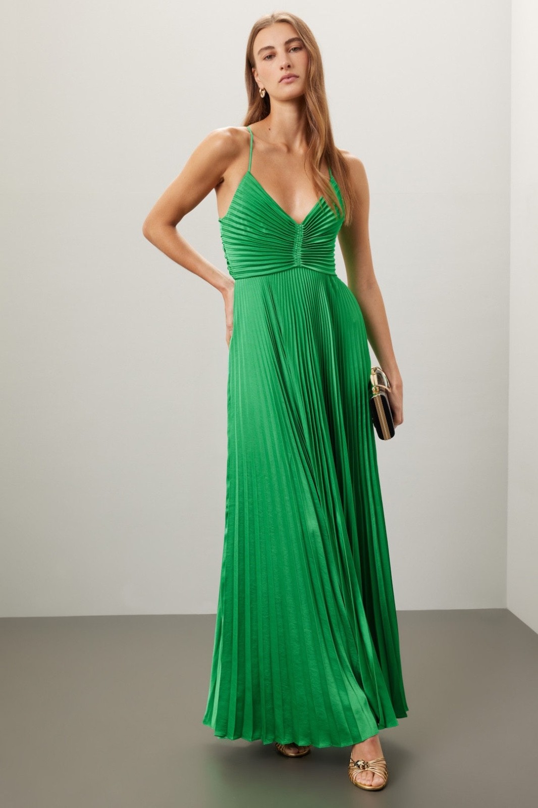 A.L.C. ALC Aries Kelly Green Satin Pleated Dress Maxi Tie Back – Size 2