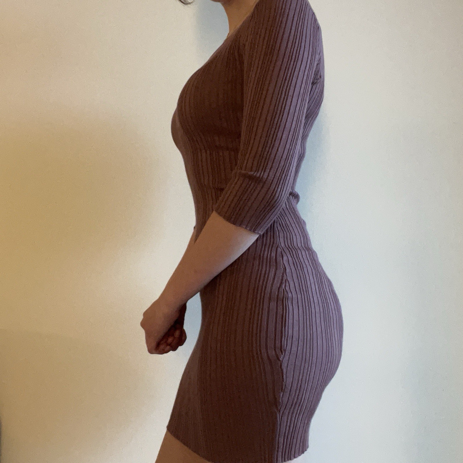 Form Fitting Bodycon Lettuce Edge Mauve Rose Pink Dress Say What? Women Small