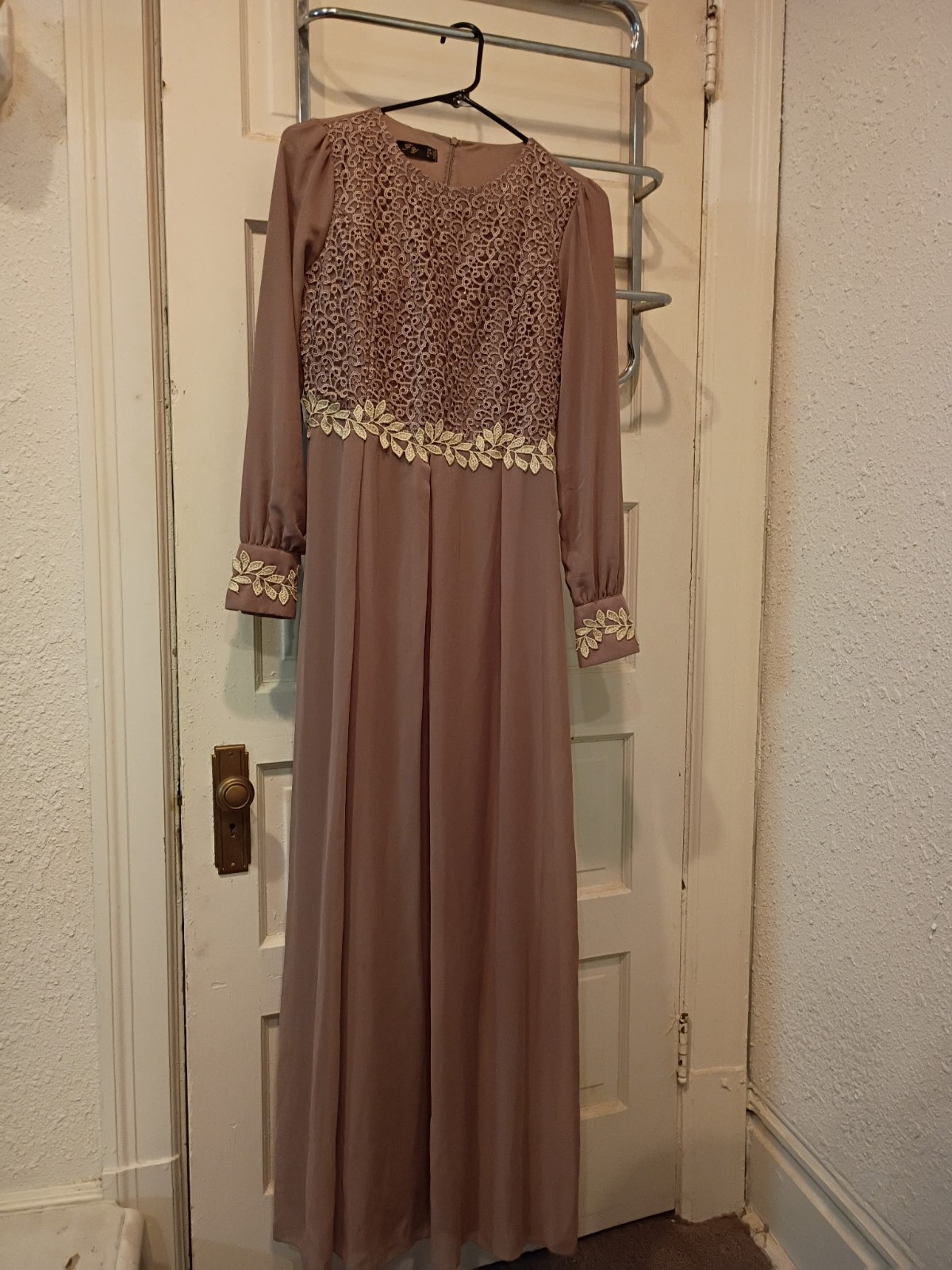 Elegant Mauve Embroidered Modest Maxi Dress