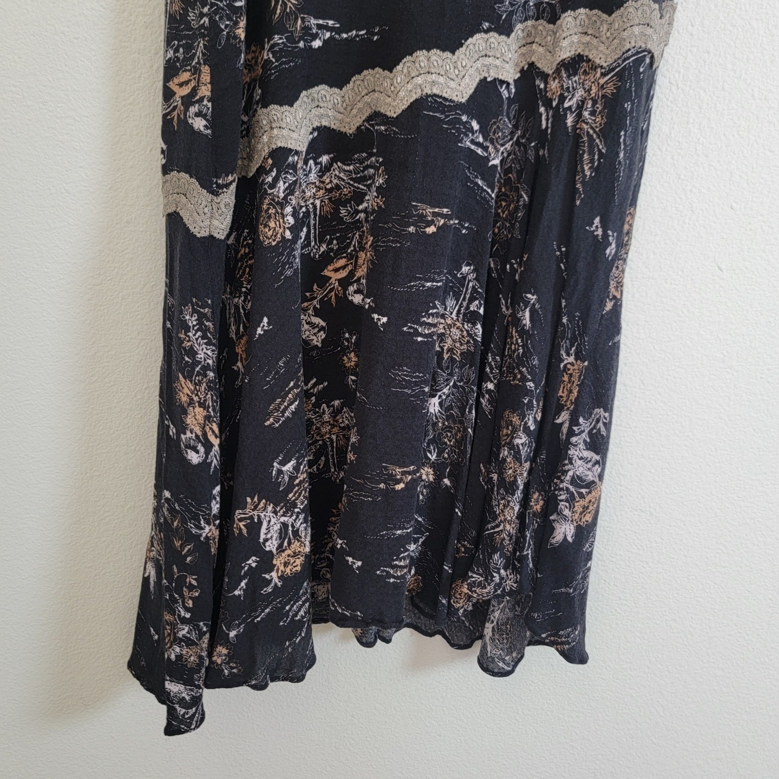 Intimately Free People Floral Lace Trim Slip Dress Small Trapeze Boho Festival