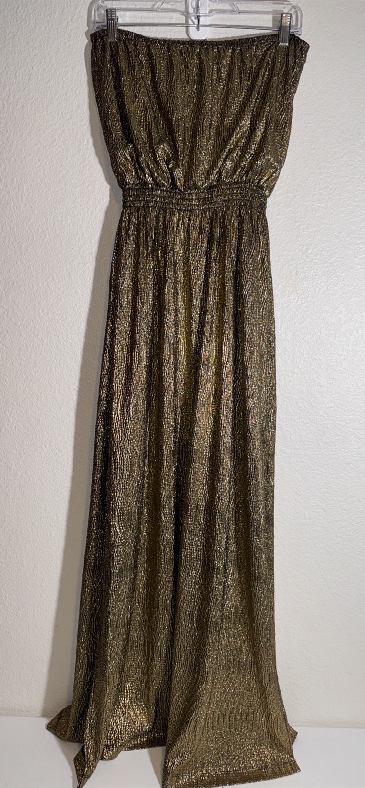 Gianni Bini Gold Metallic Strapless Maxi Cocktail Dress Size Medium Party Club
