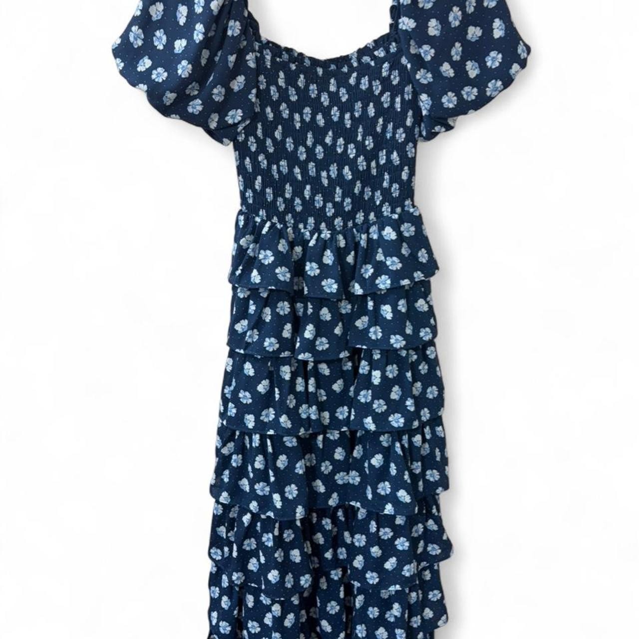 NWT Crystal Doll Blue and White Floral Midi Dress