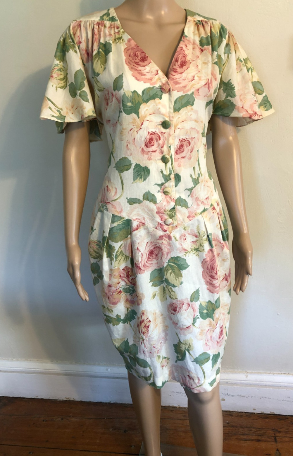 vtg Regina Kravitz 1930s Tulip Style Floral Dress Sz 12 Union Made in USA