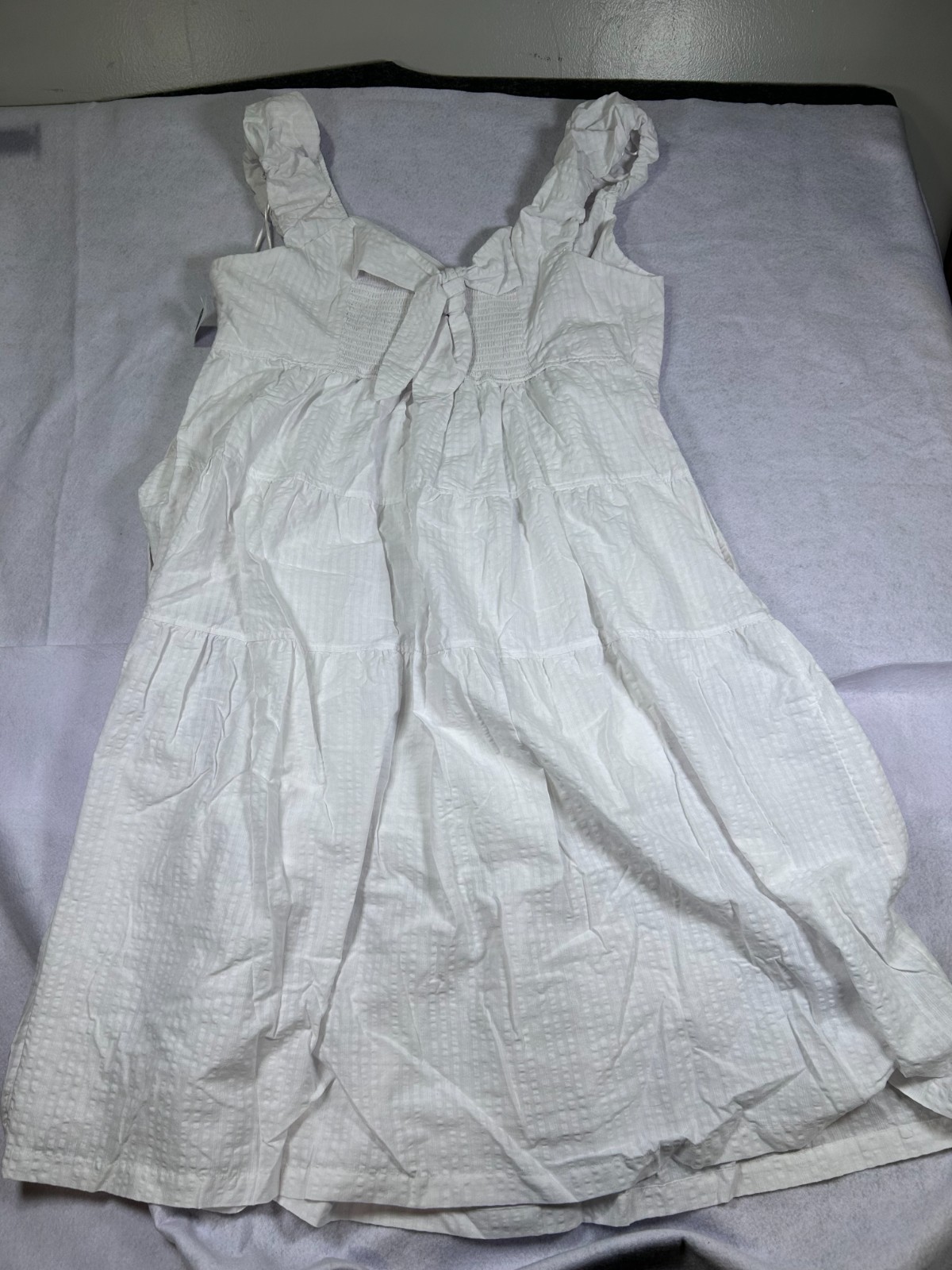 Old Navy Womens 3X White Tiered Gauze Dress Lined Sleeveless Smocked Tie Back