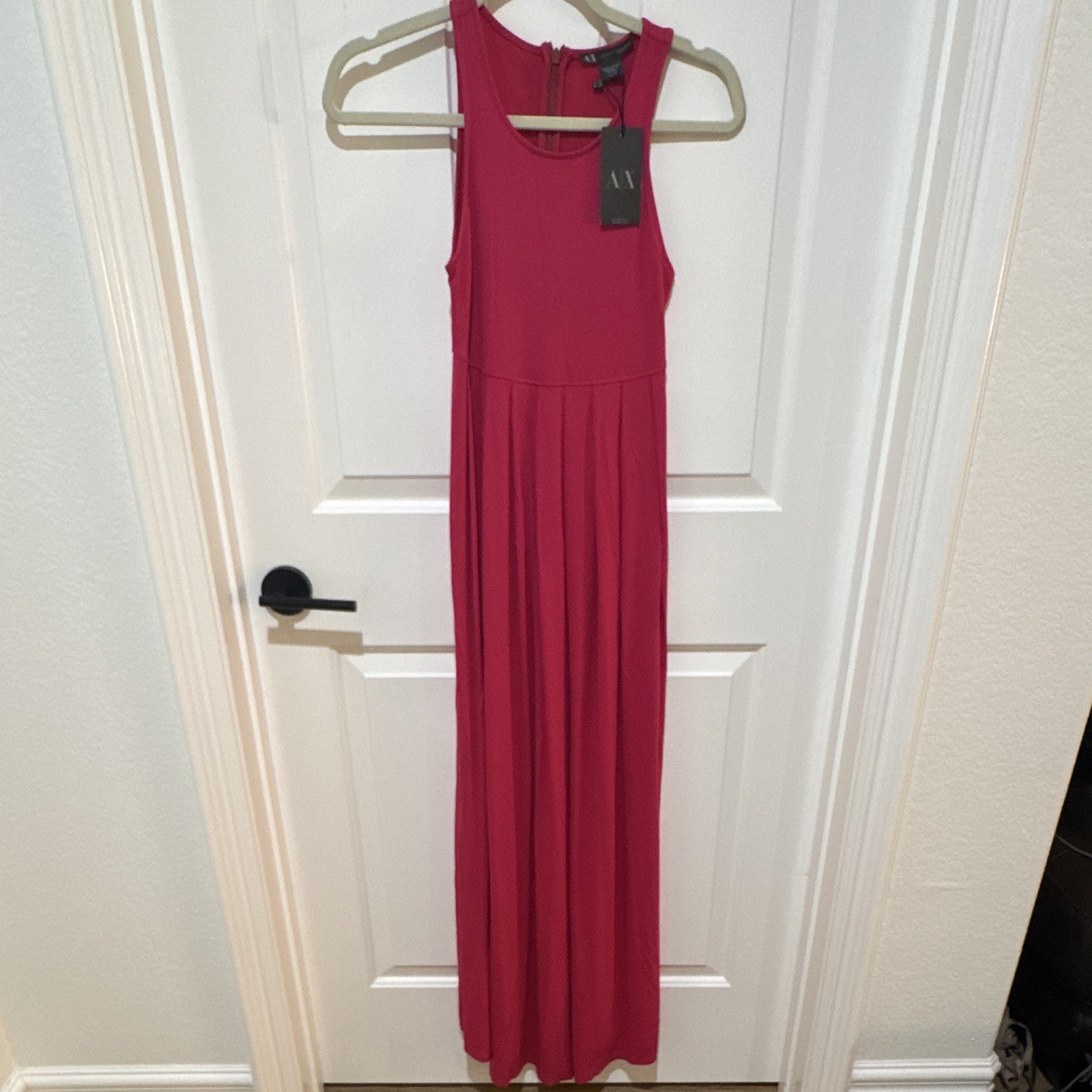 A|X Armani Exchange Pink Solid Round Neck Sleeveless Maxi Dress XXS Zip