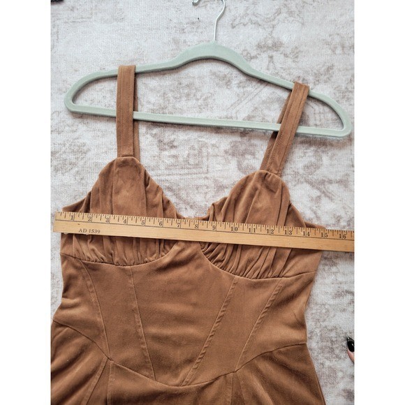 Trixxi Rustic Brown Corset style mini dress faux suede Womens M