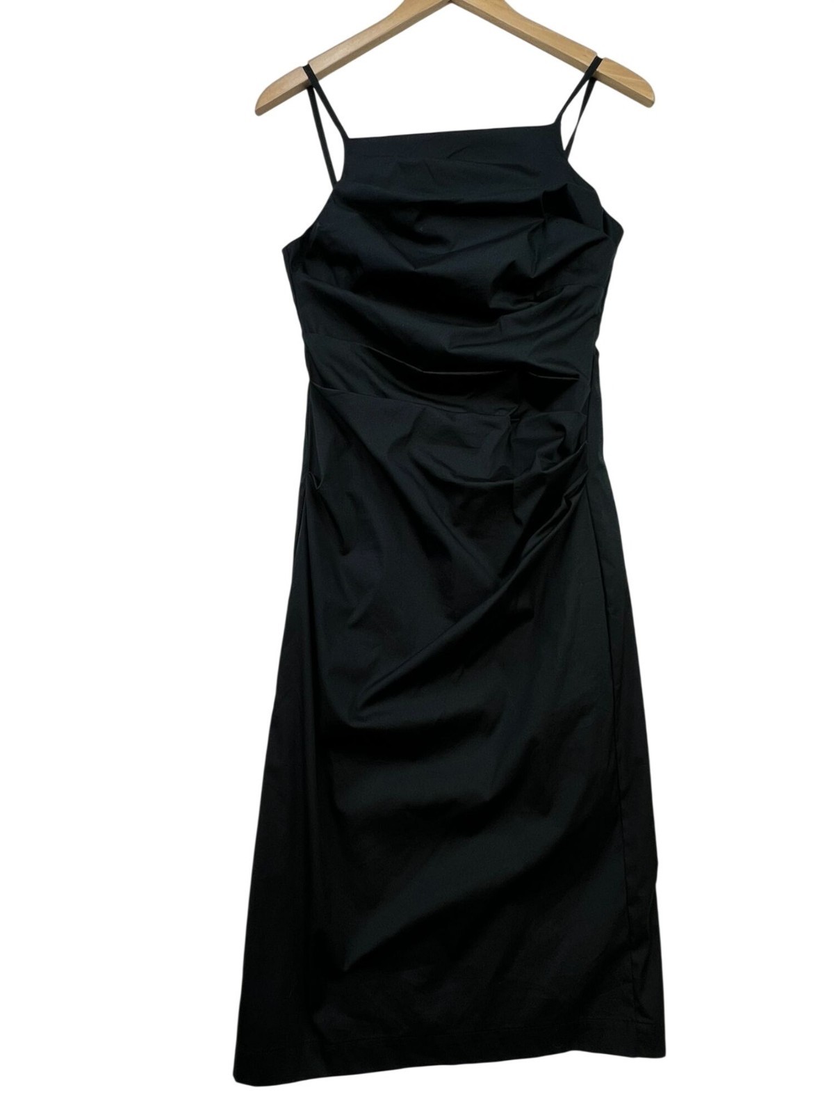 Marella Womens Ruched Midi Slip Dress Size 2 Black Sleeveless Square Neck