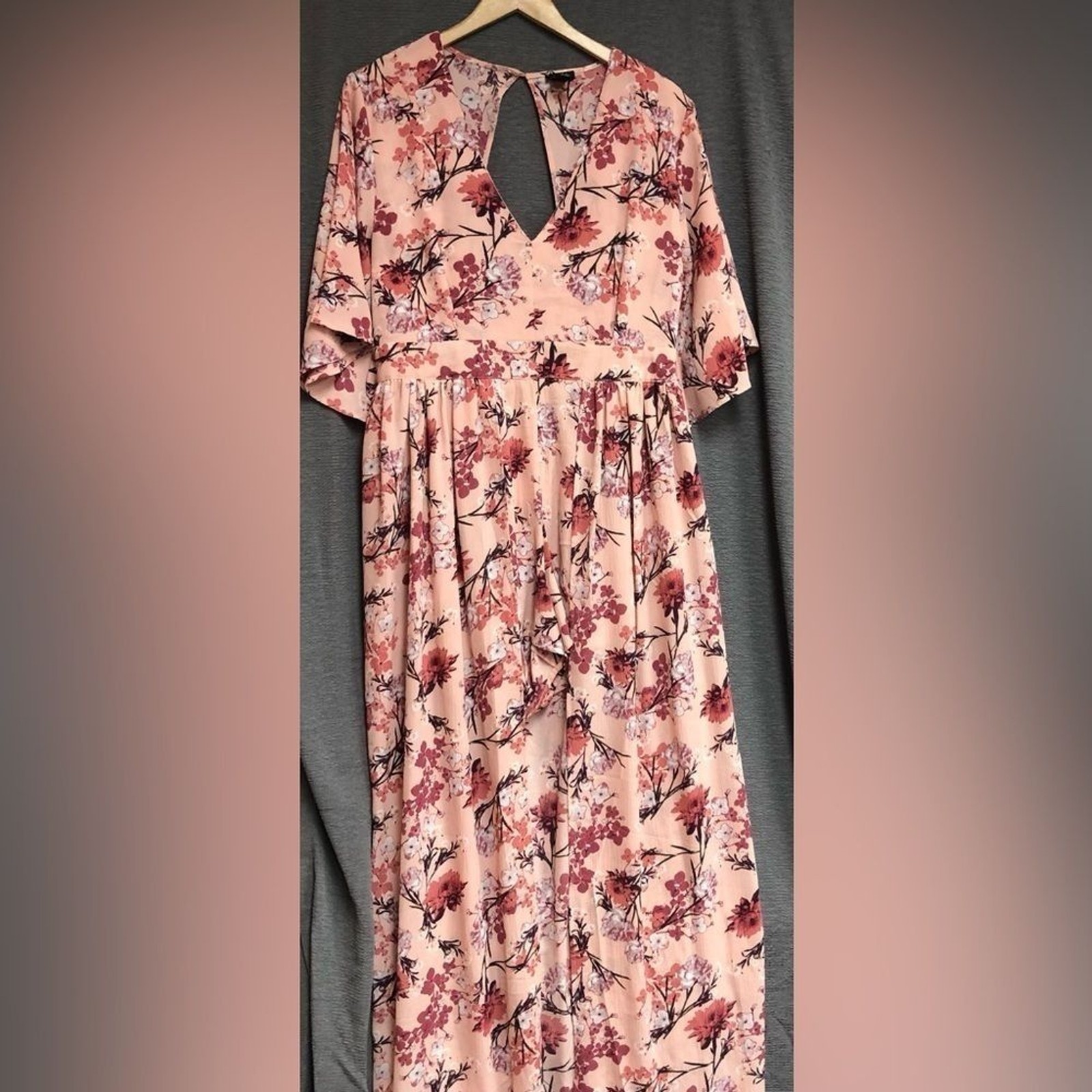 Rue 21 extra large long dress over a romper, peach background with coral,
