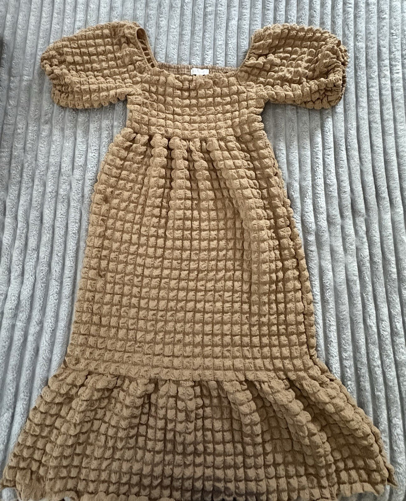 Simply Southern Women’s Brown Smocked Square Neck Puff Sleeve Midi Dress S