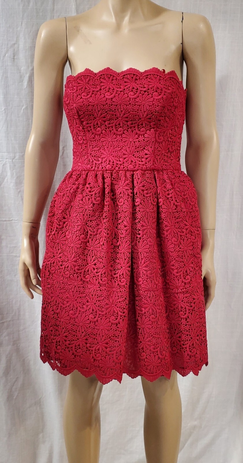 Jill Jill Stuart Chic Raspberry Crochet Strapless Cocktail Party Sz 2 Dress $478