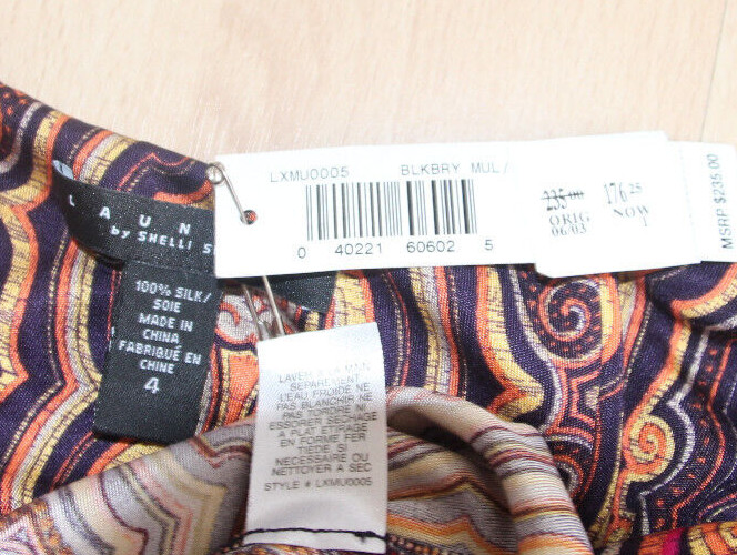 100% Silk U.S. Size 4 Laundry Shelli Segal Multicolor Halter Dress +$235 tag