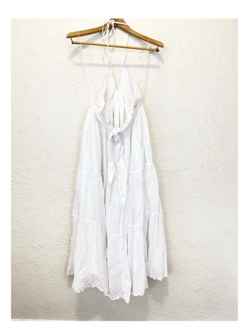 American Eagle White Tiered Midi Cut Out Back Halter Dress Size Small