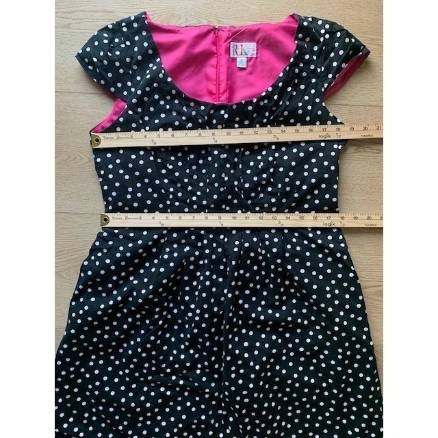 RK by Robert Kitchen Black White Polka Dot Cap Sleeve Cotton Dress size 14