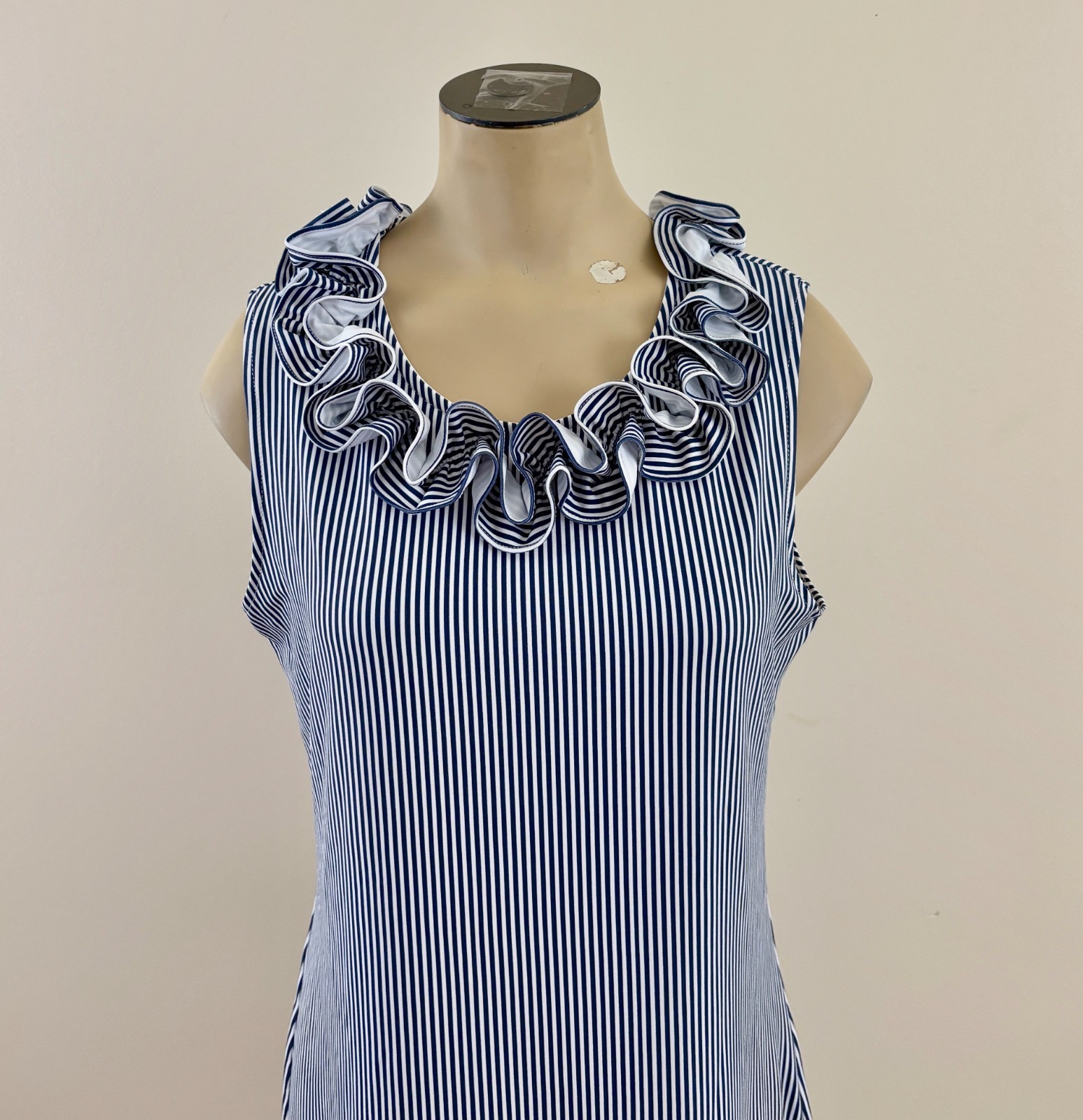 SAILOR SAILOR Womens Medium White Blue Striped Ruffle Collar Nautical Dress EXC