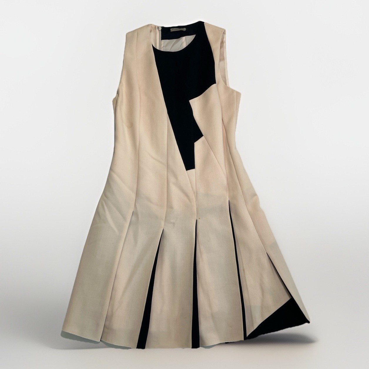 Bottega Veneta Wool Colorblock Sleeveless Dress Beige Black Size 42 Italy